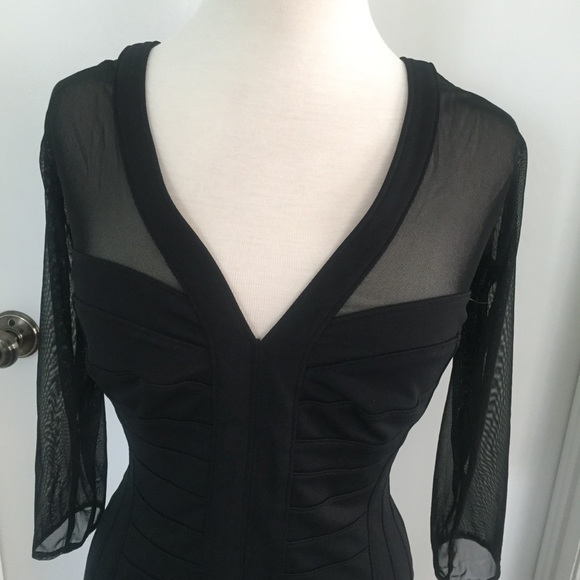 Vintage Tadashi Shoji black Dress with shear sleeves - Picture 4 of 6